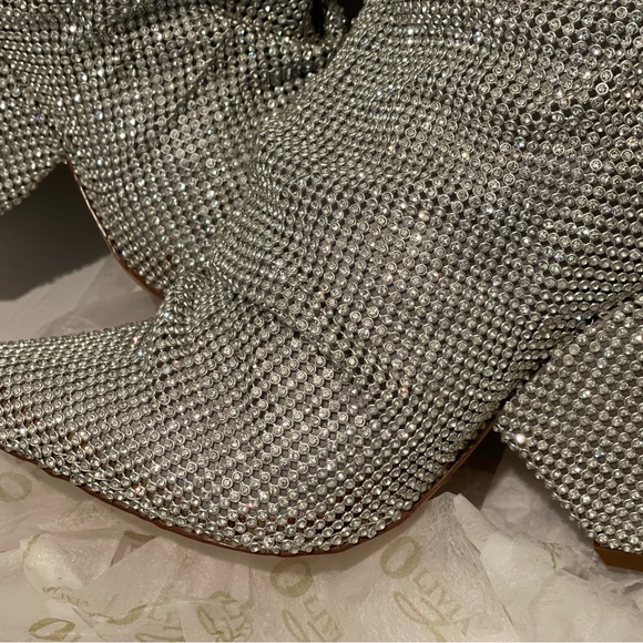 Crystal Rhinestone Embellished Slouch Boots New with Defeats - Picture 9 of 14